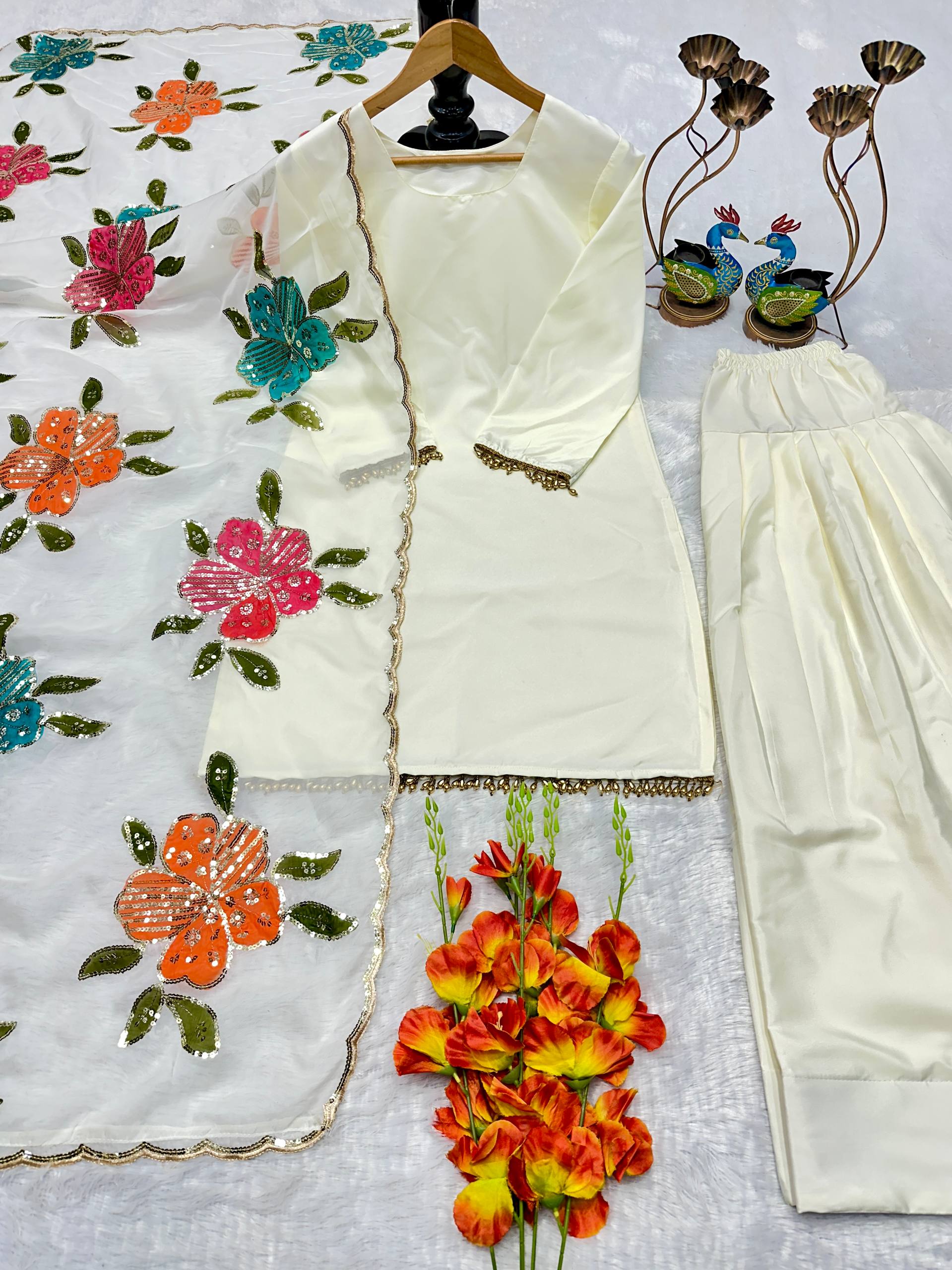 Luxe Alabaster Floral-Drape Couture